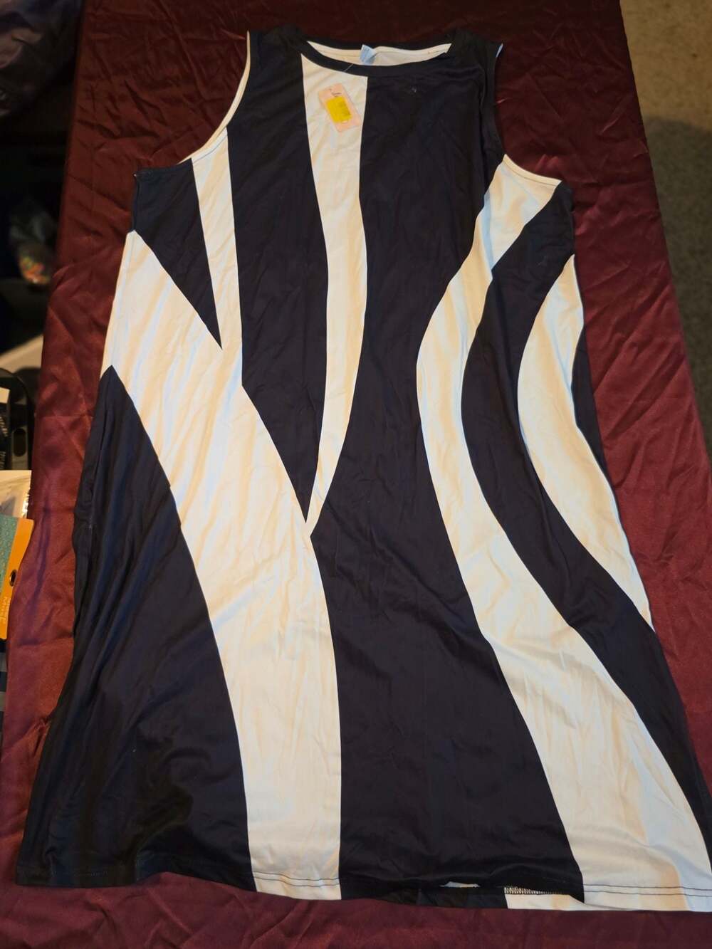 Pink Daisy Black and White Abstract Stripe Sleeveless Dress Size 2X